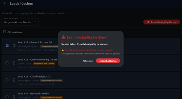 Lead endgültig löschen